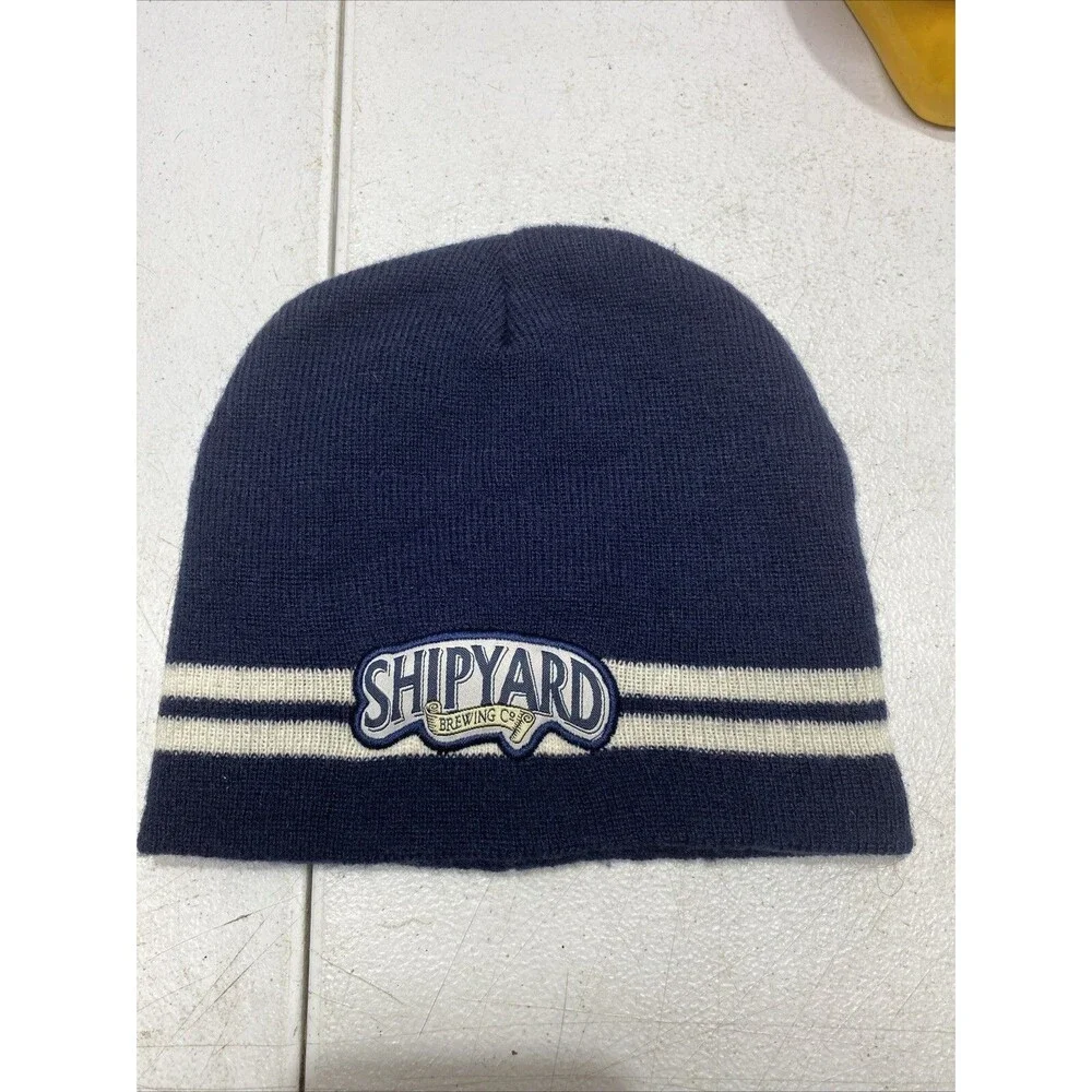 Shipyard Brewing Company Blue White striped Logo Beanie one size